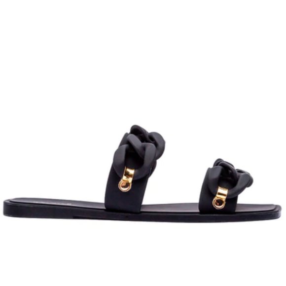!! NEW !! Jelly Slide Sandals with Chain Detail in Matte Black - Picture 7 of 11